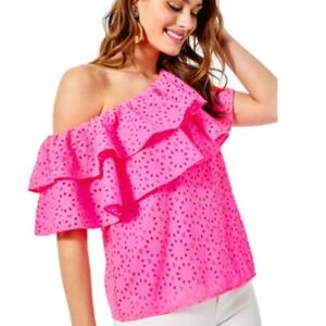 Lilly Pulitzer Trixie Top Raz Berry Neon Sunburst Eyelet Small NWT